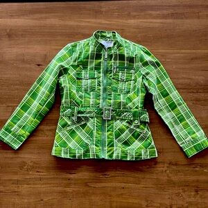 Point Zero Green Plaid Spring-Fall Jacket with Belt